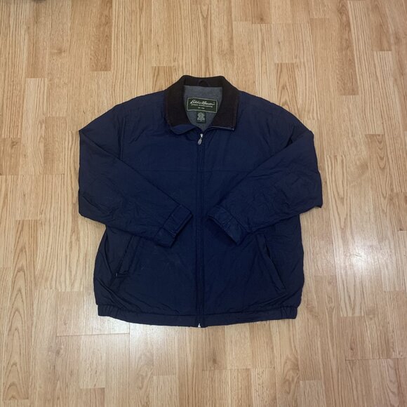 Vintage Eddie Bauer Bomber Jacket Mens Medium Blue Outdoor Zipup - Picture 10 of 11